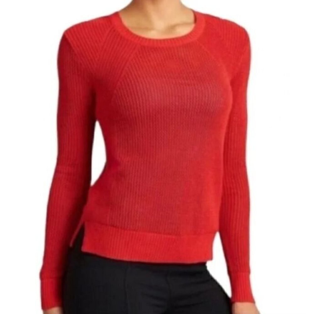 Athleta Sweater Womens Large Mesh Knit Pullover Crew Neck Raglan Sleeve Red Boho